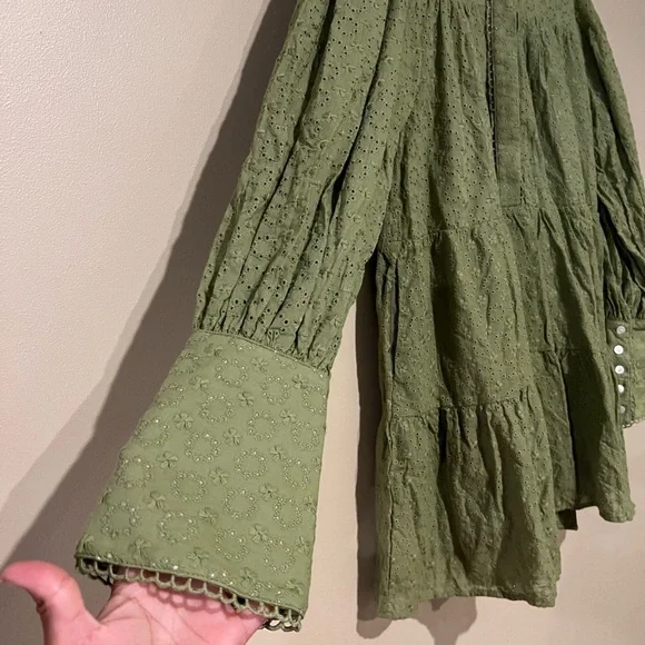 Women's Bohemian Floral Print Button Down Long Lantern Sleeve Shift Tunic Dress - Picture 15 of 15